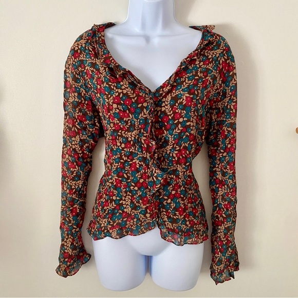 100% Silk Garnet Hill Boho Floral Print Women’s Top Blouse Long Sleeve Shirt 16 - Picture 9 of 9